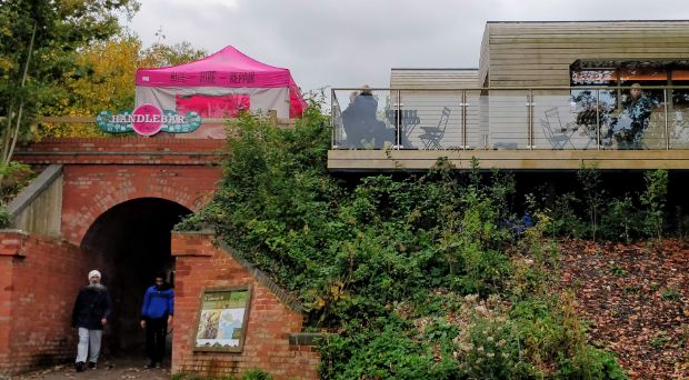 The Handlebar Cafe that is situated on the railway embankment above the Garnier Road car park